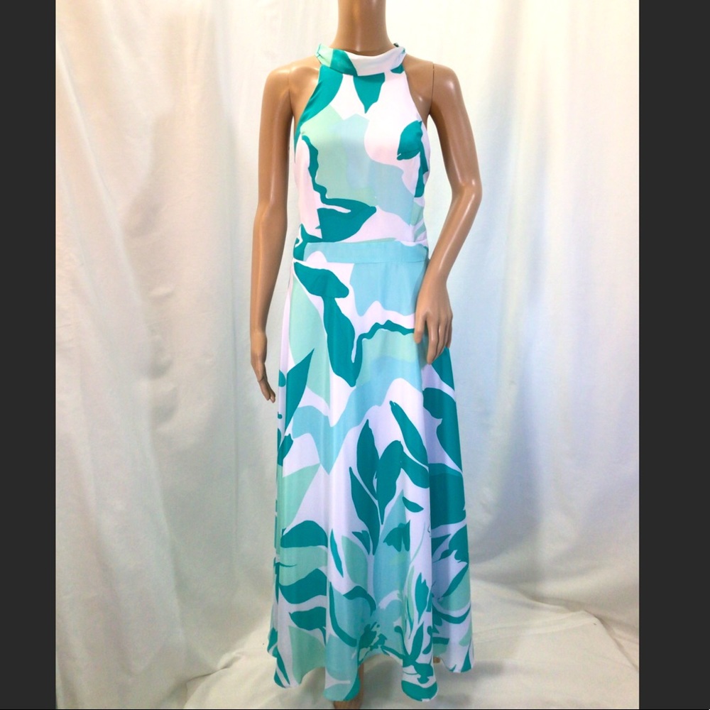 TAHARI Mint Swirls Charmeuse Dress